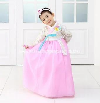 Top Predaj Kórea Tradičné Hanbok Šaty pre Deti Kvetina Dievča Šaty Svadobné Oblečenie Orient Etnických Fáze Tanečný Kostým Copaly