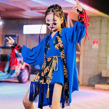 2021 Dievčatá Jazz Tanečné Kostýmy Modrá Orientálna Tradičné Oblečenie Pre Deti HipHop Vyhovovali Chlapci Dievčatá Street Dance Festival Oblečenie