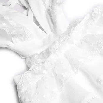 Luxusné Značky Dráhy Rukáv V Krku Obväz Backless Sexy Čipka Volánikmi Elegantné Dlhé Šaty Žien Kvalitné Biele Šaty