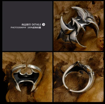 Pure 925 Sterling Silver Šperky bat Krúžky Široký Verzia Mužov Signet Ring Pre Ženy, Špeciálne Jemné Darček 1144