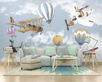 Beibehang tapety Nordic minimalistický ručne maľované klasické karikatúry lietadlo, balón detskej izby pozadia, tapeta na stenu