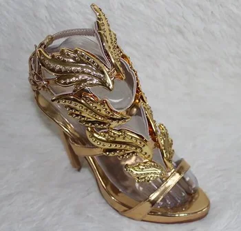 Nové Módne Ženy Sexy Zlato, Striebro Drahokamu Leafs Dizajn Vysokým Podpätkom Sandále Očarujúce Hrot Gladiator Sandále Formálne Šaty Topánky