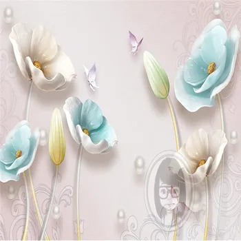 3D troch-dimenzionální plastický šperky tulipány Európskej TV joj, nástenné maľby profesionálna výroba tapiet nástenná maľba vlastné