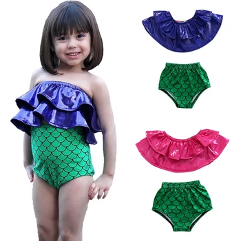 Milé Dievčatá Dvoch-dielny Morská panna s uväzovaním za Prehrabať Plavky Dieťa Dievča Cartoon plážové oblečenie plavky Plavky Plavcov Bikini Kostým