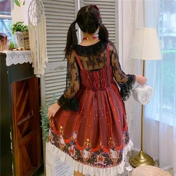Kawaii sladké lolita šaty čipky roztomilý tlač vintage čipky bowknot bez Rukávov šaty kawaii dievča gothic lolita jsk loli cosplay