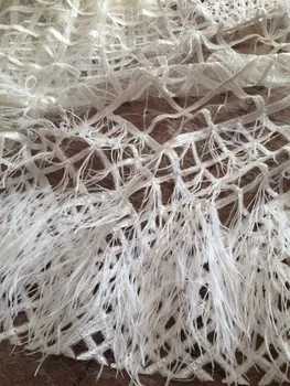 Luxusný biely Afriky Čipky Textílie s flitrami Pekná francúzska Guipure tylu Čipky Textílie s 3d pierko Vysokej kvality pre svadbu