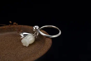 KJJEAXCMY boutique šperky S925 Mincový Striebro, Starožitné intarzované a jade biela jade rose lady otvoriť krúžok prst prsteň