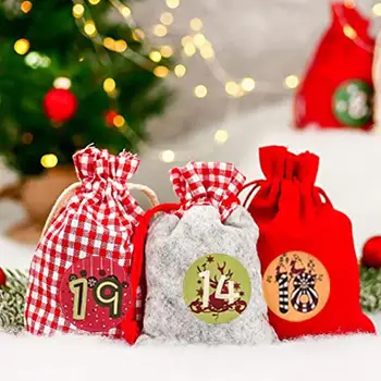 Vianočný Adventný Kalendár Látkové Tašky Nastaviť Dekoratívne Vianočné Odpočítavanie Kalendár Candy Darčekové Tašky pre Domova mieste