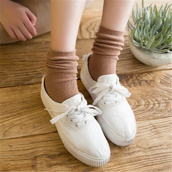 Japonský Kórea Vysokej Školy Dievčatá Vysoké Ponožky Voľné Tuhé Farby Dvojitej Ihly, Pletacie Bavlna Dlhé Ponožky Ženy Dropship