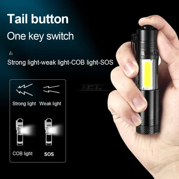 Mini LED Taktická Baterka Pochodeň O5 COB LED Baterky Baterky 18650 batérie Prenosné Lampy USB Nabíjateľné Lov zábleskové Svetlo