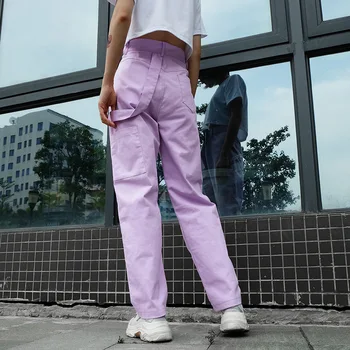 Zips Vysoký Pás Patchwork Popruh Cargo Vrecká Pevné Priamej Trati Nohavice Streetwear Ženy Capris Nohavíc Kórejský Lete Roku 2020 Slim