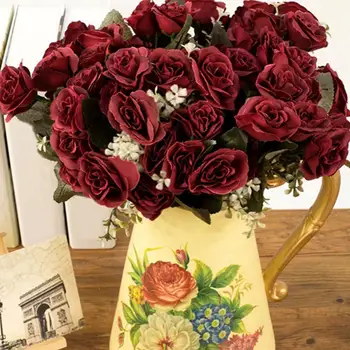 Umelé francúzsky Rose Falošné Kvet Hodvábnej Romantický Európskej Farebné Umelé Kytice Krytý Svadobné Domáce Dekorácie Príslušenstvo urob si sám