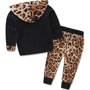 Dieťa 2 KS Nastaviť Dieťa Dieťa Dievčatá Leopard Pulóver Dieťa Kabát s Kapucňou + Nohavice Unisex Baby Chlapci Oblečenie Batoľa Oblečenie
