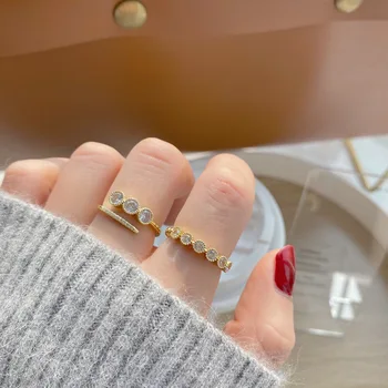 14K Skutočné Zlato Jemné Šperky Geometrické Zapojenie Nastaviteľné Prstene pre Ženy Jednoduchý Štýl Zirkón Elegantné Svadobné Prstene Nastaviť