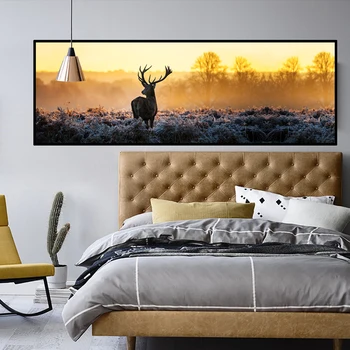 Jeleň Elk Krajiny Lesa Wall Art Plátno alebo PVC Maľovanie Cuadros Plagáty Nordic Plagát, Obraz na Stenu Obrázky Pre Obývacia Izba
