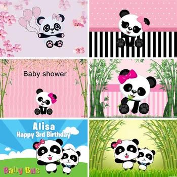 InMemory Cartoon Panda Baby Sprcha 1. Narodeniny Party Pozadie Zelený Bambus Vlastný Banner Plagát Pozadí Photo Studio