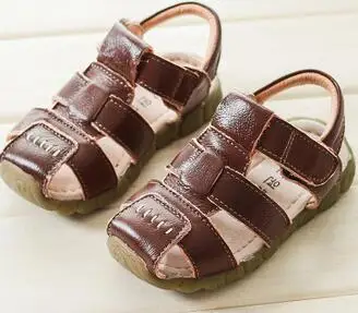 New horúce Deti topánky skutočné cowhide kožené sandále pol otvor jednej topánky na bežné pohodlné letné muž