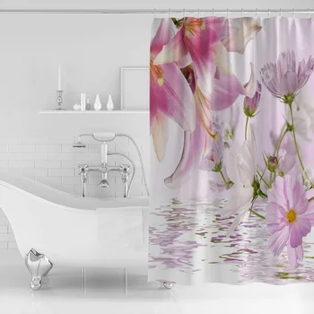 Moderný Záves Rastlín Lily Kvetov Vytlačené Kúpeľni Sprchový Záves Kúpeľňa Decor Nepremokavé Tkaniny Tkaniny, Sprchový Záves
