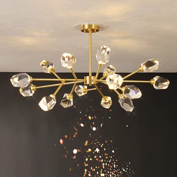 Moderná Severská Pobočky Led Luster pre kuchyňa Obývacia izba Kryštál diamantu Svietidlá Spálňa Medi visí lampa