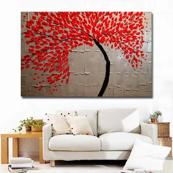 Ručne maľované Doprava Zadarmo červený strom Abstraktnú olejomaľbu Nôž Biela Maľba na Plátne Obrazy Umenie Domáce Dekorácie