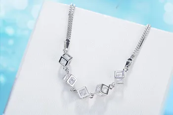 Móda kórejský Štýl Striebro 925 Šperky, drahé Kamene Náramok pre Ženy, tvar Štvorec Crystal Žena Darček Strany Veľkoobchod