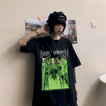 Harajuku tričko pár gotický top Horror znak písmená tlačiť T-shirt ženy muži Lete streetwear voľné O-neck tee tričko top