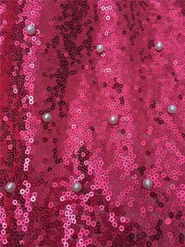 Hot predaj nový dizajn shinning červené flitre Čipky Textílie francúzsky flitrami tylu textílie s korálkami pre sexy šaty Č 63989-3