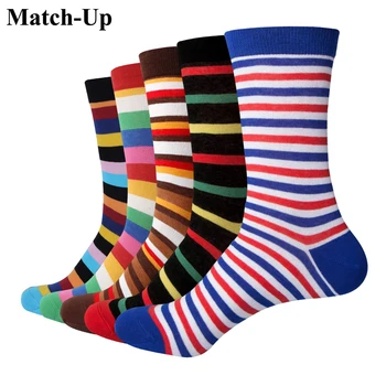Match-Up Mužov bavlna Bežné Podpora Štandardu Mužov Najnovšie Ponožky Módne Jemné Pruhy Muž Farebné pruhy
