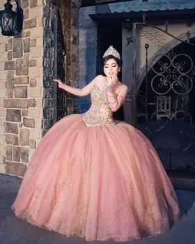 Luxusné Crystal Čipky Quinceanera Šaty Na 15 Rokov Tlač Krajky-Up Späť Korálkové Milú Sweet 16 vestidos quinceañera
