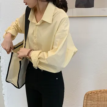 4 farby femme dámske topy 2020 jeseň kórejský iny štýl soild farby, dlhý rukáv tričko ženy blúzky outwear coats (X1271)