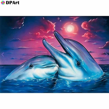 Diamond Maľby Plné Námestie/Kolo Dva Delfíny Povrch Na Oboch Koncoch Daimond Maľovanie Výšivky Crystal Rhunestone Kameň L126