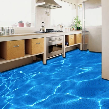 Vlastné Foto Podlahy Tapety Moderného Umenia 3D Blue Vody Vlnky Kúpeľni Podlahové nástenná maľba PVC samolepiace Nepremokavé Podlahy Tapety