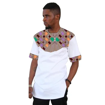 2020 Dashiki módne pánske Ankara oblečenie, krátke rukáv top shirt akcie nosiť muž patchwork biele košele