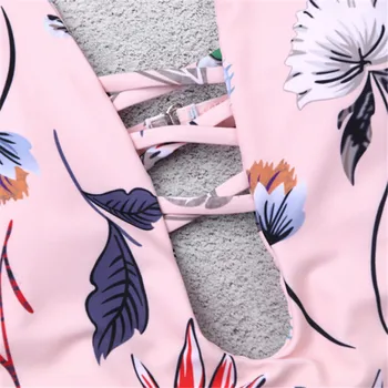 Sexy Ženy, Kvetinové Vytlačené Bikini Set Obväz Push-Up Čalúnená Plavky Jednodielne Obväz Plavky Vysoký Pás Plavky Celé Plavky