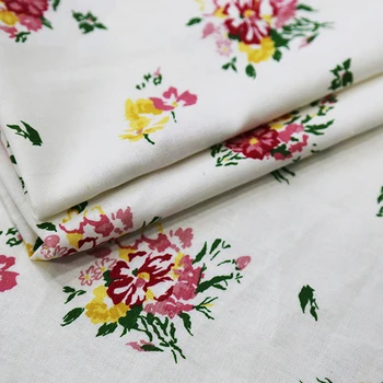 130 cm široký bavlnené a ľanové tkaniny biele kvety bavlna bielizeň, šaty, sukne, sukne tkaniny tkaniny tkaniny