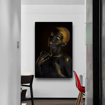 Vytlačené Plátno Maľby 1 Ks Zlatý Sexy Čierna Žena Obrázky Modulárny Rámec Na Stenu Spálne Umenie Plagátu Domáce Dekorácie