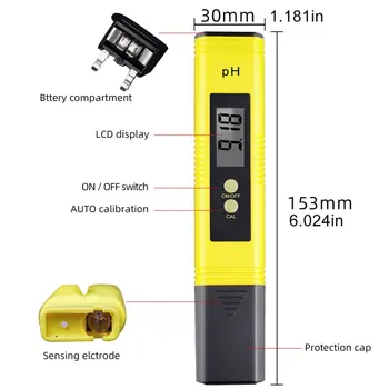 0.01 Digitálny PH Meter Tester Vrecku Veľkosť PH Tester Veľký LCD Displej / pre Kvalitu Vody, Potravín, Akvárium, Bazén Hydroponics /