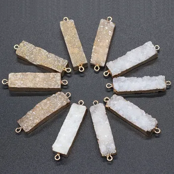 1pcs Tvar Obdĺžnika Prírodného Kameňa Crystal Achát Konektor Prívesky, Double Hole zobrazili kľúčové tlačidlá pre Šperky DIY Nacklace Náramok 10x43mm