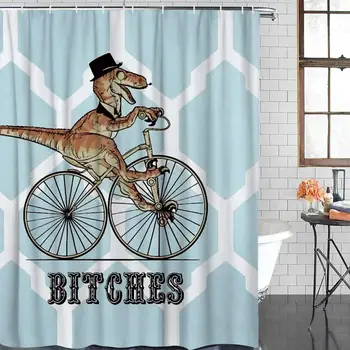 Kúpeľňa Sprchový Záves - Zábavné Dinosaurus, Jazda Na Bicykli Súk Sprchové Závesy Polyester Textílie Vaňa Opony Nepremokavé Kúpeľňa
