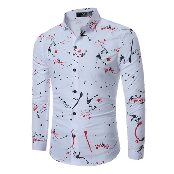 Muži letné módy priedušné tričko pánske Luxusné Slim Fit Kvetinový Tričko Dlhý Rukáv Ležérne Košele Umelca, maliarstvo, šaty, Topy