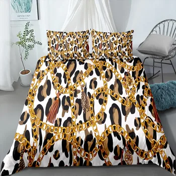 Zlatá Reťaz Retro Posteľná Bielizeň Nastaviť Leopard Tlač Posteľná Bielizeň Twin Set Plný Kráľovná Kráľ Perinu Obliečka Na Vankúš Deka Kryt Bytového Textilu