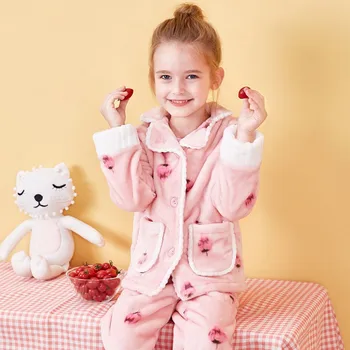 Flanelové Pyžamo Pre Dievčatá, Deti Jeseň V Zime Teplé Zahusťovanie Odev Deti Tepelnej Sleepwear Dievčatká Domov Nosiť Oblečenie