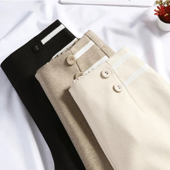 ženské nové voľné 9-ukážte rovno tube na vysokej strede zúžený vlnené nohavice voľné tenké elastické vlnené bežné oblek nohavice Pevné