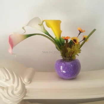 Krásne Umelé PU materiálu, Kvet Nastaviť Domáce Dekorácie Sklenené Vázy a PU Kala Ideálny Zodpovedajúce Dekoratívne