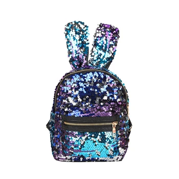 Nové svieti Flitrami batoh mini Školské tašky Ženy Králičie Uši Batoh taška pre ženy 2019 Zips batoh cestovné KC-013