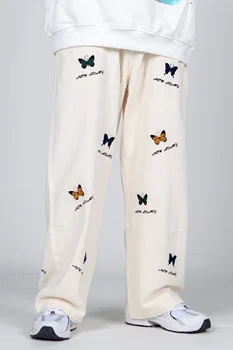 IEFB /pánskeho oblečenia Streetwear motýľ vyšívané voľné rovno otec nohavice módne all-zápas bežné džínsové nohavice pre mužov 9Y3778