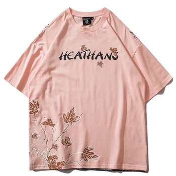 ELKMU Harajuku Streetwear Kapor Horských Listy Tlač T-shirt Letné Tričká Krátky Rukáv Tshirts Módne Tričká Topy Bavlna HE691