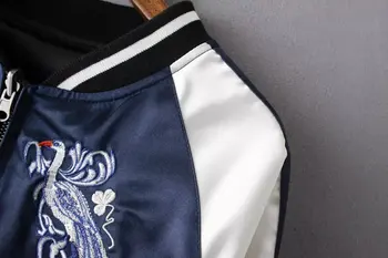 2016 Jar Ženy Modrá Biele Bežné Bombardér Embroideried Reverzibilné Bunda Coats Nepremokavé Baseball Bundy Pre Školy