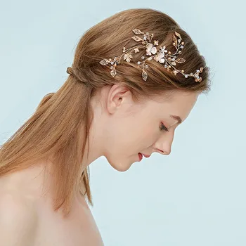 SLBRIDAL Ručné Kamienkami Kryštály Perly Kvetinové Svadobné Headpiece Vlasy Viniča Svadobné Čelenka na Vlasy príslušenstvo Družičky