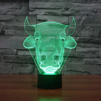 Bull 3D Nočné Svetlo Led, stolové Lampy Pre Detské Izby Led Osvetlenie Pre dary
